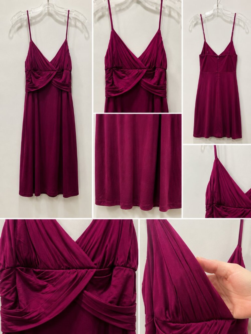 Velvet Brand Fuchsia Magenta Draped V-Neck Spaghetti Strap Cocktail Dress M